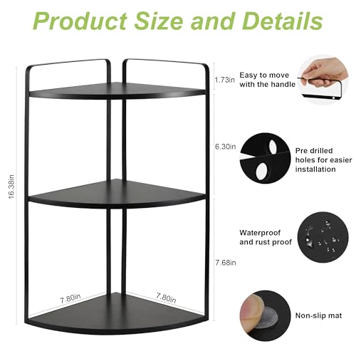 Image of 3 Tier Corner Bathroom Counter Organizer, Countertop Organizer, Makeup Organizer Countertop, Bathroom Storage Sink Shelf, Wooden and Metal Counter Shelf (Large Capacity-Black)