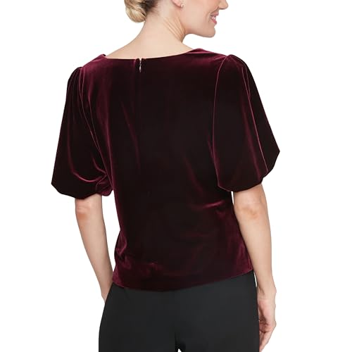 Alex Evenings Women's Velvet Square Neck Blouse with Puff Sleeve and Embellished Detail2