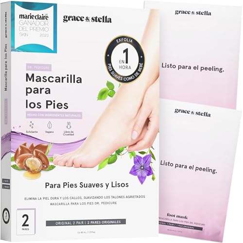 Grace & Stella Mascarilla Exfoliante Pies - Mascarilla Quita Durezas y Callos Pies Secos - 2 Pares Mascarilla Pies Peeling Aloe Vera Aroma Lavanda