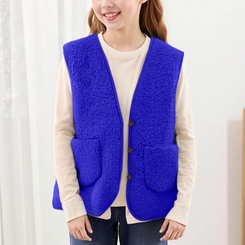 Girls Sherpa Fleece Vest Fuzzy Sleeveless Jackets Pockets Fall Winter Warm V Neck Button Down Cardigan Waistcoat4