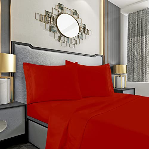 Mocassi Pillow Cases Standard Size Set of 2 - Pillow Covers - Pillow Protector - Hotel Luxury 1800 Thread Count Bedding Sheets & Cooling Pillowcases (Set of 2 Standard/Queen Size Red)