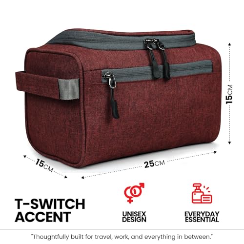 Image of FATMUG Large Toiletry Organizer Dopp Kit Washbag for Men, Cosmetics Pouch for Women- Maroon