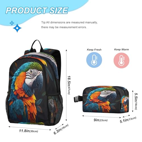 ALAZA Funny Parrot Portrait Kids Backpack Elementary Girls Boys Bookbag Rucksack Primary School Bag Backpack Set with Lunch Bag2