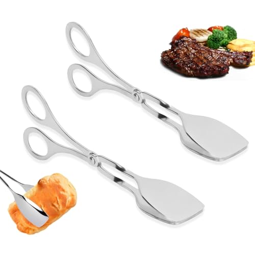 IUSOT 2 Stück Buffetzange Edelstahl Salatzange 7 Zoll Scherenzange Set Servierzange Küchenzange für Party Catering Brotklammer Mehrzweckzange Grillzange für Küche Speisen Greifer