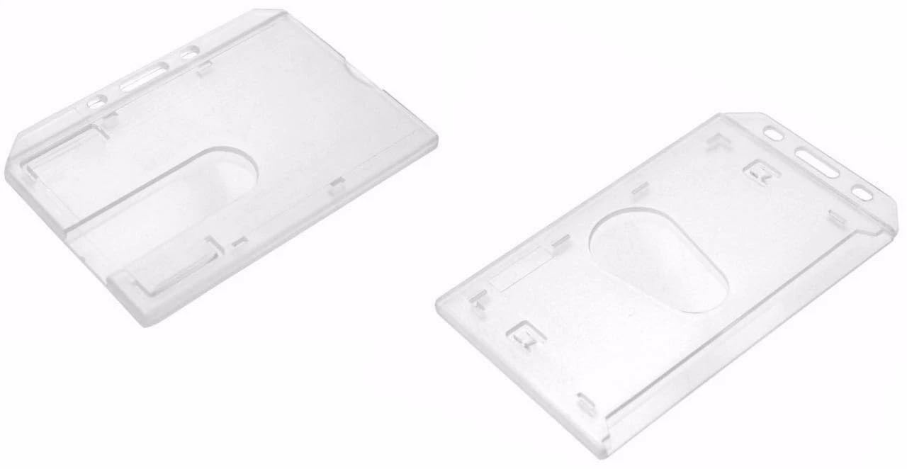 50x Kartenhalter Ausweishülle Ausweishalter Hartplastik Polycarbonat Namensschild Daumenschub HORIZONTAL