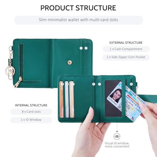 POIUGOYA Slim Wallet for Women, RFID Blocking Credit Card Holder with Coin Pocket, ID Window and Key Chain