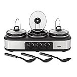 Tower Three Pot Slow Cooker with Independent Temperature Controls, Keep Warm Function, 3 x 1.5L, Stainless Steel, Black, T16015