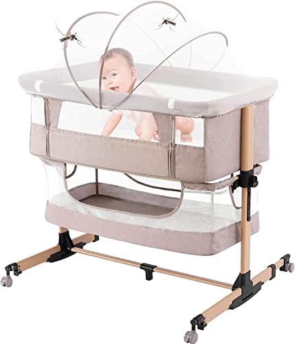 Baby Crib,3 In 1 Baby Bassinet Bedside Crib Adjustable Portable Bed For Infant,Co Sleeper Bassinet Baby Newborn Must Have Bed,Light Beige #TOP4