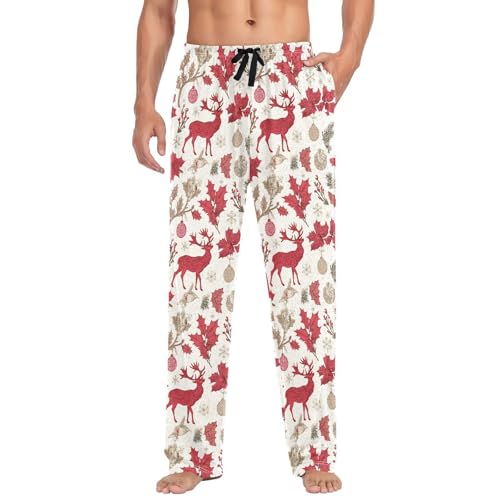 Christmas Deer Men's Pajamas Pants Cotton Sleep Bottoms Pants Lounge Sleepwear - S
