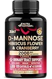 D-Mannose 2000mg with Cranberry & Hibiscus - Clinically Tested Strength for Urinary Tract Health - Supplement for Women - Bladder, Liver & Microflora Support - Made in USA - Vegan, 120 Capsules