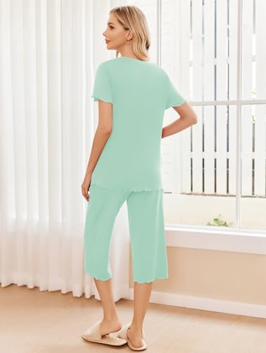 Image of Ekouaer 2 Pack: Women's Pajamas Set Short Sleeve Sleepwear Capri Pants Pjs Soft Loungewear with Pockets