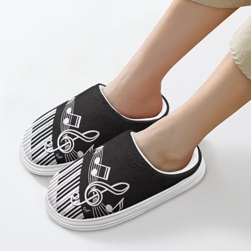 UNICEU Music Note Print Fuzzy House Slippers for Women Cozy Comfortable Fluffy Slides Slip-On Lightweight House Shoes4