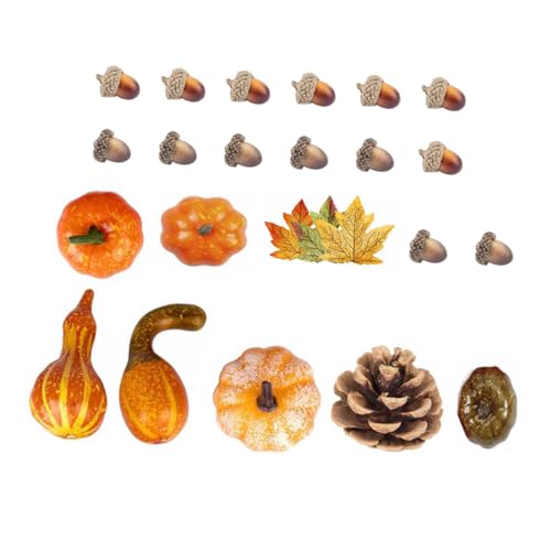 GRIRIW 50pcs Artificial Pumpkin Fake Pumpkins and Foam Pumpkins Decor Faux Pumpkins and Gourds Home Accessories Thanksgiving Table Scatter Pine Cones for Crafts Set Soft PVC Cupboard