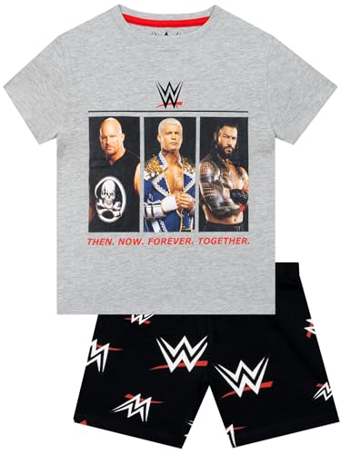 WWE Pijama Corto para Niño, Conjunto De Camiseta De Manga Corta Y Pantalón Corto para Niño, Pijama Wrestling, Gris 7-8 Años
