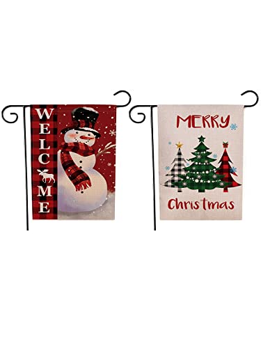 Azue Christmas Garden Flags Thanksgiving Flags Turkey Flags 12 x 18 Double Sided Winter Outdoors Yard Flags New Year Banner Welcome Snowman and Merry Christmas Tree Set One Size