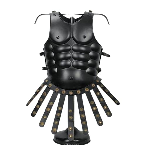 Medieval Handmade Roman Armor Solid Steel Spartan Costume Muscle Black Jacket, Black, Standard, Black, Standard
