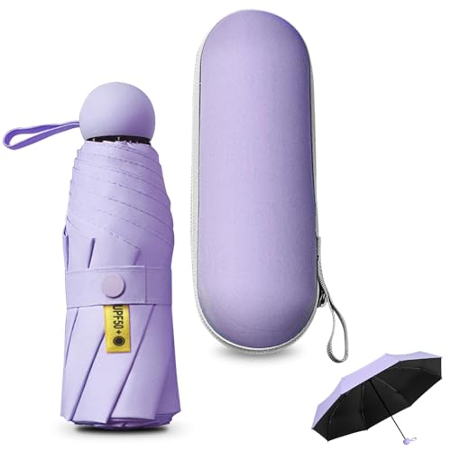 Sykrawki Reise-Regenschirm, 8 Rippen Taschenschirm mit Kapsel Fall,Kleiner UV-Regenschirm, Tragbarer Taschenschirm Für Männer Und Frauen (Lila)