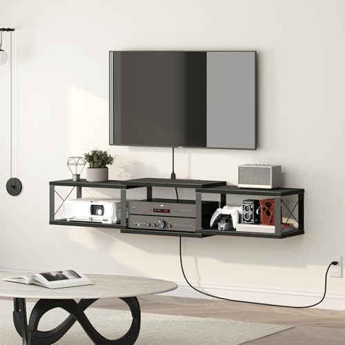MAHANCRIS 43.7” Floating TV Stand with Power Outlet, Wall-Mounted Entertainment