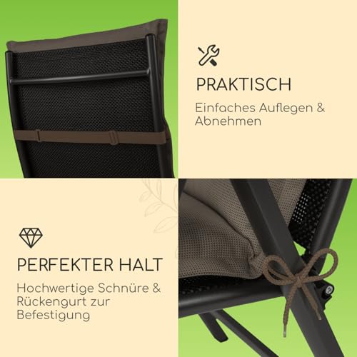 Homeoutfit24 Gartenstuhlauflagen Hochlehner- 2er Set- Extra Dick 8 cm- Mit Kopfpolster- Oeko- TEX- UV- beständig- Taupe- Made in EU- Outdoor Auflagen für Gartenstühle-5