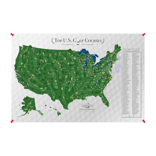 Personalized Canvas Rolled Poster Top 200 Golf Courses Usa Canvas – Large 30' X 45' Personalized Golf Course Tracker With Pins, Framed Golf Wall Decor