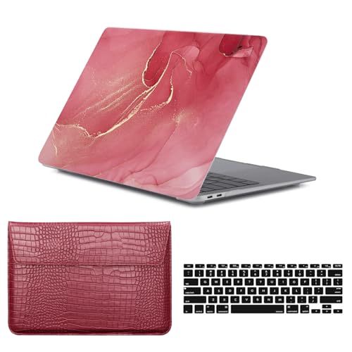 HLAAJJX MacBook Pro 35.6 cm etui M5 M4 M3 M2 M1 (2026-2021 A3427 A3426 A3434 A3401 A3185 A3112 A2992 A2918 A2779 A24422 ), twarda obudowa i Pokrowiec na laptopa i klawiaturę, czerwony marmur