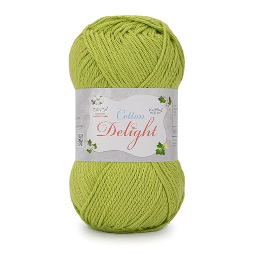 Image of Ganga Acrowools Cotton Delight, Dk Weight Cotton Yarn, Oekotex Class L Certified 100G, 169M (Green)