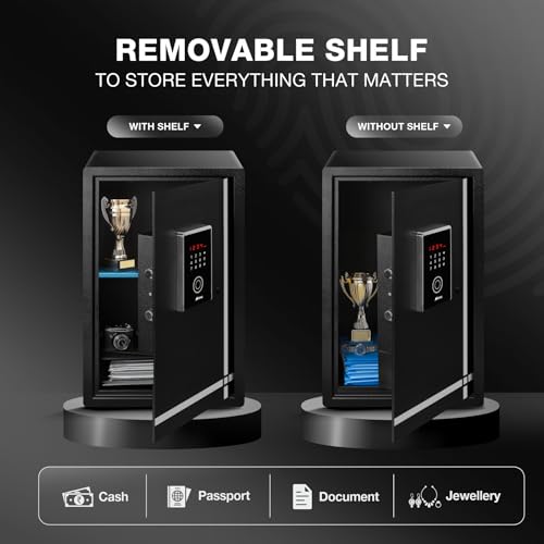 Image of Ozone 55L Digital Biometric Safe Locker for Home & Office | Fingerprint Access | Auto Secure Motorized Lock | Electronic LED Display | Heavy-Duty Steel | 36D x 35W x 55.5H cm | Black | 2-Year Warranty
