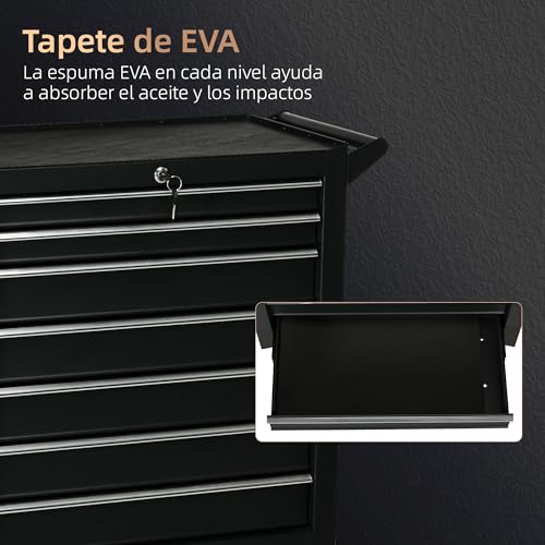 DURHAND Carro de Herramientas con 7 Cajones, Carro de Taller con Cerradura, Asa, 2 Ruedas con Freno de Bloqueo, para Garaje, Hogar, Negro - imagen 5