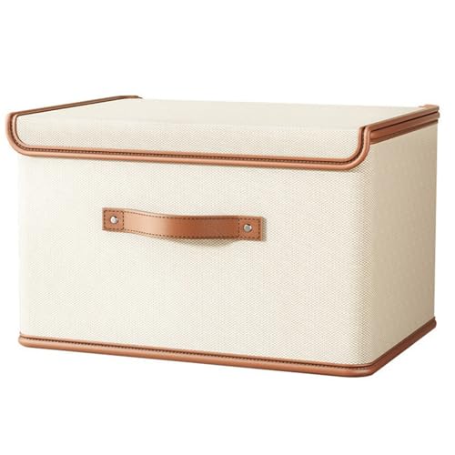 Vbvbip Oxford Fabric Storage Bins with Attached Lid - Large Clothes Organizer (44x30x29cm), Breathable Collapsible Closet Bins for Clothing, Seasonal & Dorm Organization, Beige