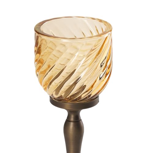 Image of Pure Home Yellow Swirl Textured Hurricane - Small | Size: 9 x 9 x 21 cm | Premium Hurricanes for Everyday Styling | Table Top & Shelf Decor Showpiece | Ideal for Diwali & Festive | Premium | Pack of 1