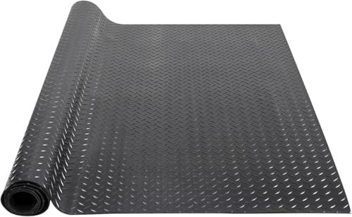 Non-Slip Rubber Mat, Heavy Duty Flooring for Garage, Home Gym, Dog Bowls and Crate - Cuttable Diamond Plate Pattern, 5ft x 8ft