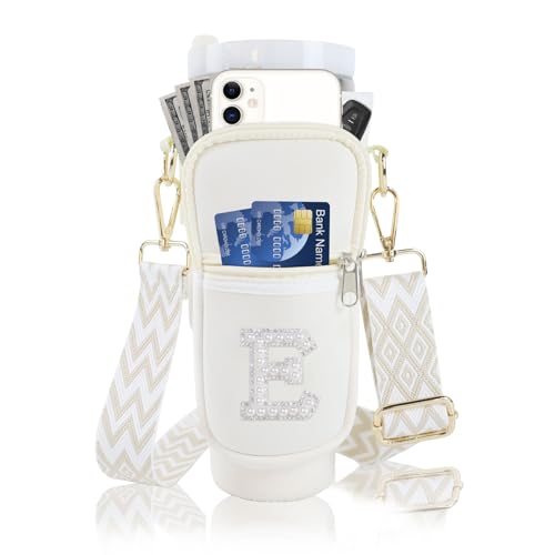 Initial A-Z Water Bottle Carrier Bag with Strap for Stanley 40oz Tumbler, Beige Personalized Water Bottle Holder Pouch with Pearl Letter Phone Pocket for Stanley Cup Accessory Custom Gift for Women Initial A-Z Water Bottle Carrier Bag with Strap for Stanley 40oz Tumbler, Beige Personalized Water Bottle Holder Pouch with Pearl Letter Phone Pocket for Stanley Cup Accessory Custom Gift for Women