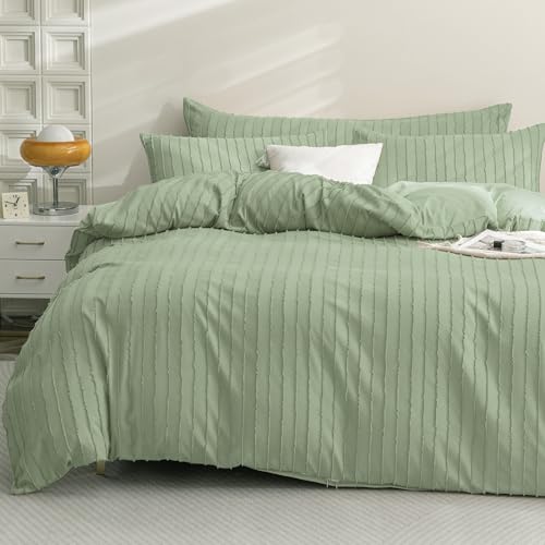 JELLYMONI Bettwäsche 200x200 Gestreift Boho Bettwäsche-Sets Hellgrün...
