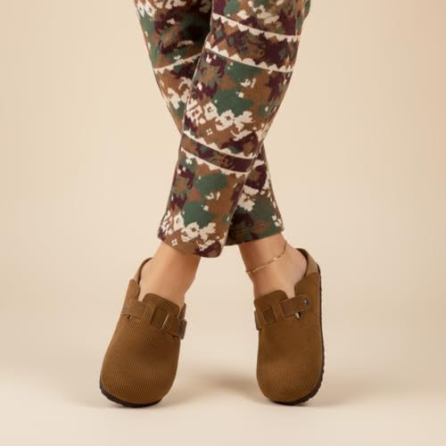 Image of CUSHIONAIRE Hana Womens Clogs | Comfortable Vegan Suede Clogs for Women | Slip On Potato Shoes with Cork Footbed & Arch Support | Memory Foam, Wide Widths Available