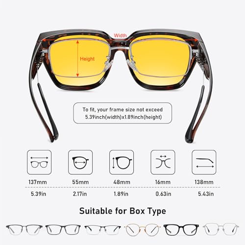 Image of HAOLOTA Night Vision Driving Glasses Fit Over Glasses | Anti Glare Night Glasses, Over Glasses Style, Tac Lens Nano Coating, Trendy Square, Lightweight and Flexible, Driving