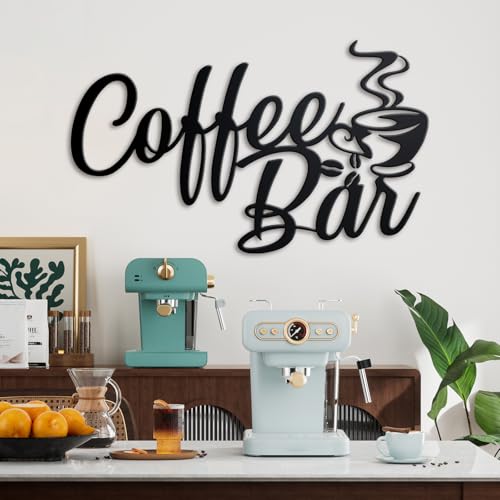 Image of Metal Coffee Bar Sign, 14.96 inchx8 inch Inch Coffee Sign for Wall, Black Coffee Bar Signs for Coffee Station Kitchen Home Decor (Rustic)