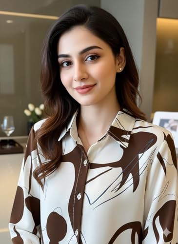 Image of Trendy Queen Women's Printed Straight Mandarin Neck Shirt for Women's | Tops for Woman Shirts | Shirt for Women Stylish Western (SD778 S)