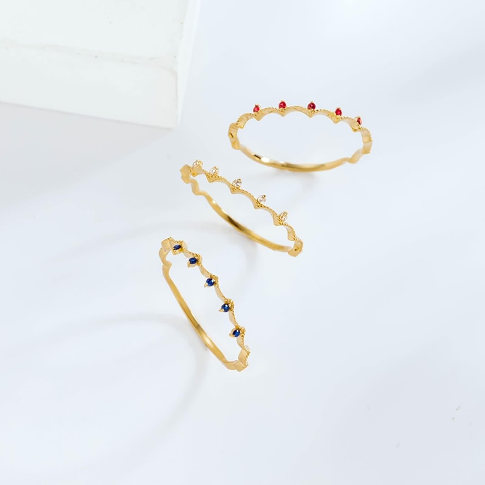 9 Karat Gelbgold Damen Ringe Diamant Weiß, Ring Für Freundin Kronenförmig mit Natürlichem Diamant/Rubin/Saphir