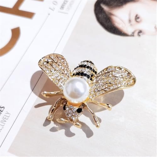 Colorful Rhinestone Crystal Bee Brooch Vintage Bee Pearl Lapel Pin Fashion Shell Pearl Insect Animal Pin Jewelry Gift for Women3