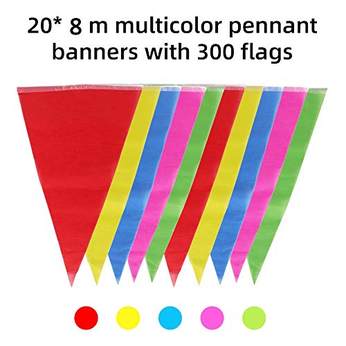 300pcs160M Garden Bunting Party Bunting Banner, Multicolor Nylon Pennant Party Banner Triangle Banner Flags for Office Wedding Birthday Bunting Garden Outdoor Home Decor (160m) (160m 16 * 25cm)