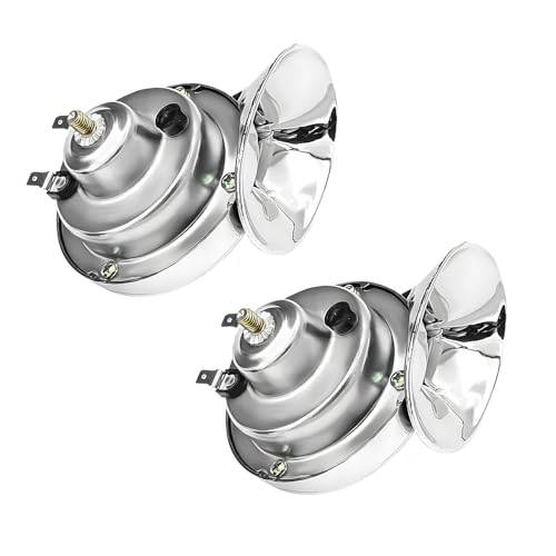 Sun Walker 2 PCS Super Loud Train Horns, 12V Waterproof Car Snail Horn Replacement Kit, Universal Air Electric Snail Double Horn for Motorcycle Truck Boat, Car Accessories (Silver)