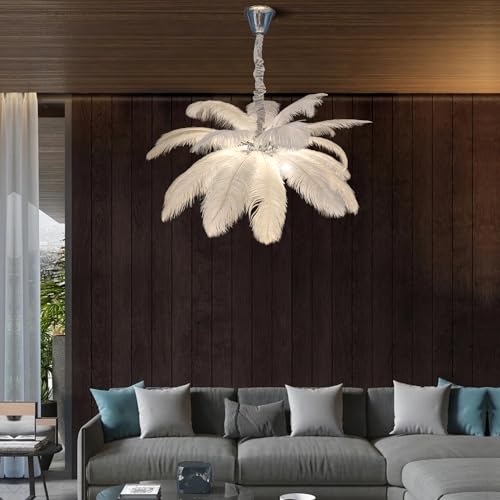 Image of Harold Electricals Modern White Ostrich Plumes Chandelier |Creative Feather Dulight Ceiling Pendant Light for Bedroom Living Room Dining Area Cafe Hotel Photography Prop -Bulb Included