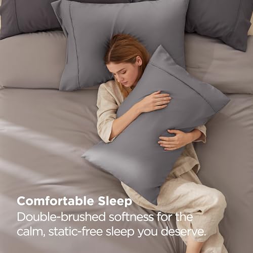 Image of Bedsure King Size Pillow Cases Set of 2 - Silver Grey Brushed Microfiber Pillowcases 2 Pack, Super Soft Pillow Case Cover with Envelope Closure for Kids, Wrinkle, Fade Resistant, 20x36 Inches