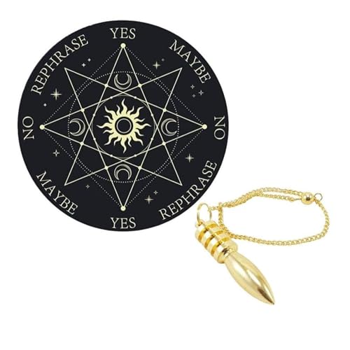 Image of Dowsing Board with Brass Pendulum | 6 Inch | Sun Board | Metaphysical Message Board | Acrylic Divination Board | Spirit Board | Witch Board | Pendulum Assorted