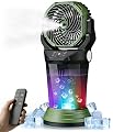 Portable Misting Fan with Remote, 2L Water Tank & 2 Spray Modes, 30000mAh Rechargeable Outdoor Cooling Fan, 4 Wind Speeds, 3 Timers, 120° Oscillation, RGB Lights & Flashlight for Camping Beach Patio