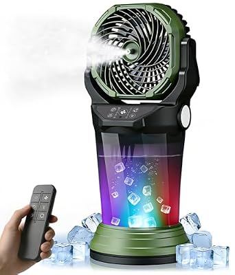 Portable Misting Fan with Remote, 2L Water Tank & 2 Spray Modes, 30000mAh Rechargeable Outdoor Cooling Fan, 4 Wind Speeds, 3 Timers, 120° Oscillation, RGB Lights & Flashlight for Camping Beach Patio