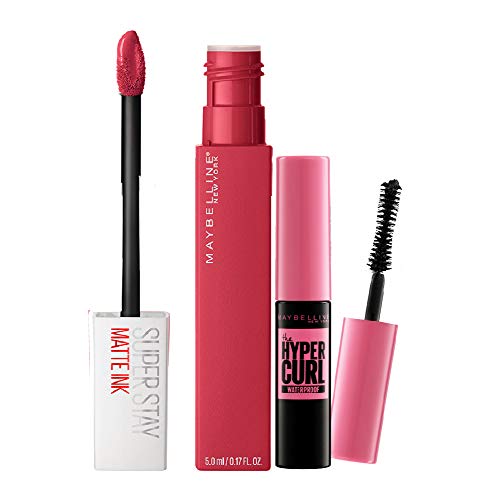 Image of Maybelline New York Super Stay Matte Ink Liquid Lipstick, Ruler + Hypercurl Mini Mascara | Liquid Lipstick | Volumizing Mascara.