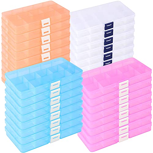 ZOENHOU 32 Pack 15 Grids Plastic Bead Organizer Box, 4 Colors Plastic Storage Containers Small Tackle Box with Adjustable Removable Dividers for Jewelry Bead Earring Fishing Hook Small Accessories