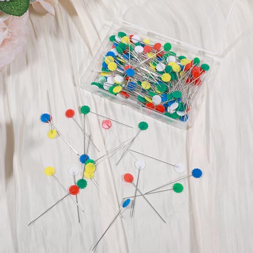 JIYIN 200 peças de alfinetes retos de cabeça plana, pinos em forma de flor para costura, multicolori