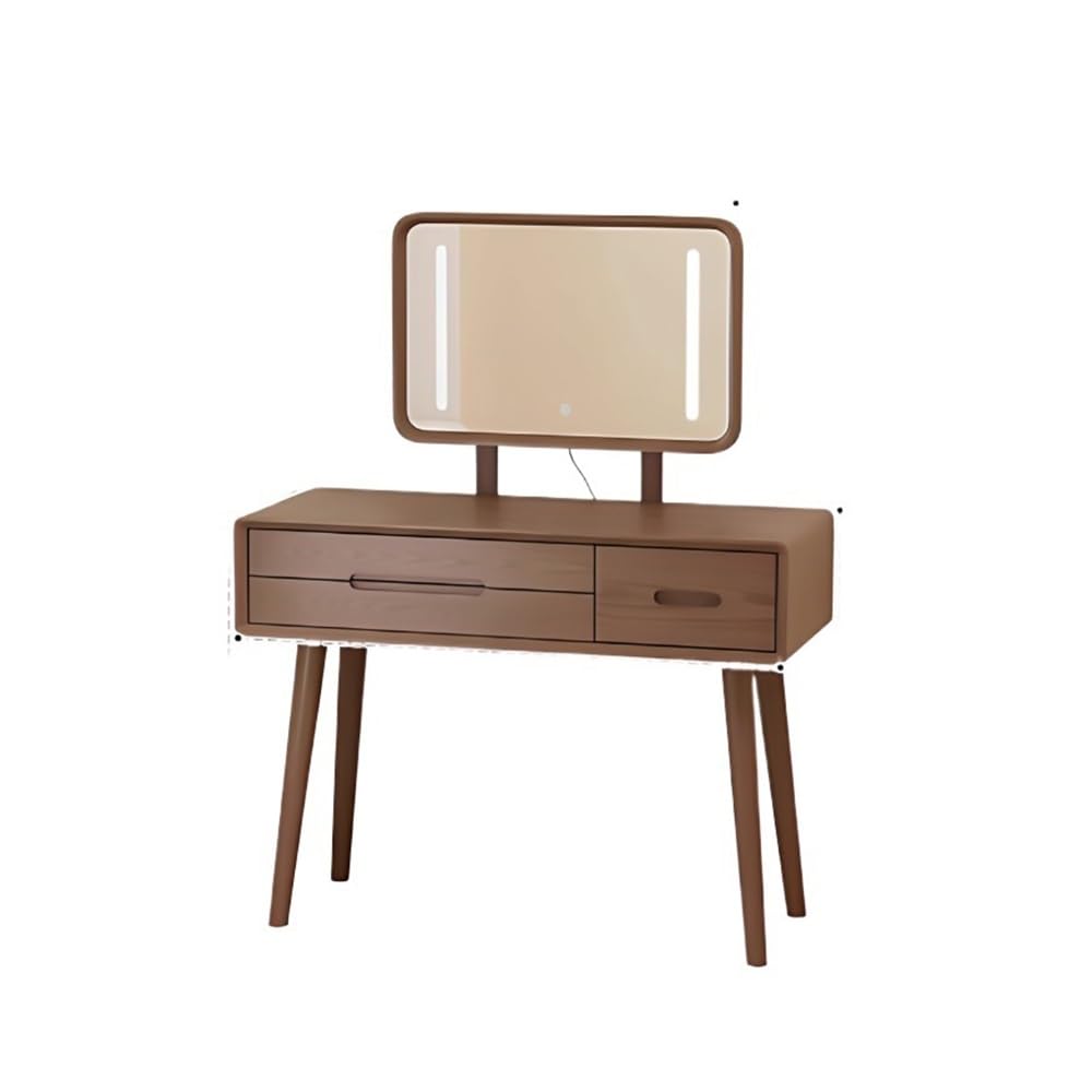 Vanity Table Stylish Compact Solid Wood Vanity Table Oak Makeup Desk with Mirror for Bedroom Home